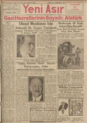 Yeni Asır Gazetesi 25 Kasım 1934 kapağı