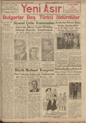 Yeni Asır Gazetesi 2 Aralık 1934 kapağı