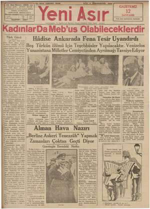 Yeni Asır Gazetesi 4 Aralık 1934 kapağı