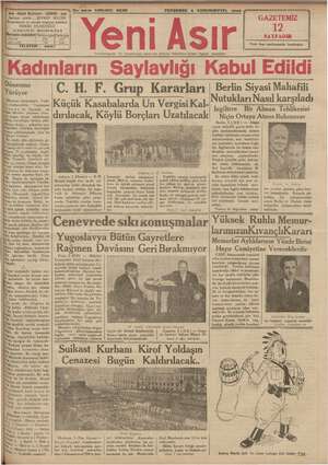 Yeni Asır Gazetesi 6 Aralık 1934 kapağı