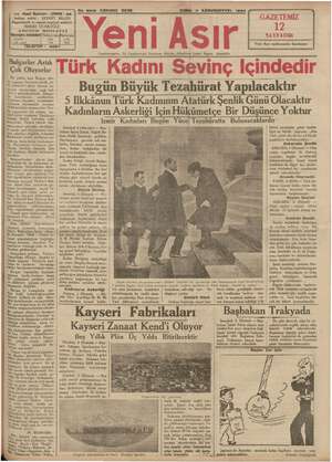 Yeni Asır Gazetesi 7 Aralık 1934 kapağı