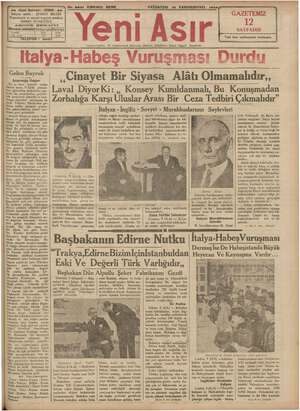 Yeni Asır Gazetesi 10 Aralık 1934 kapağı