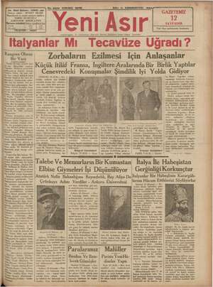 Yeni Asır Gazetesi 11 Aralık 1934 kapağı