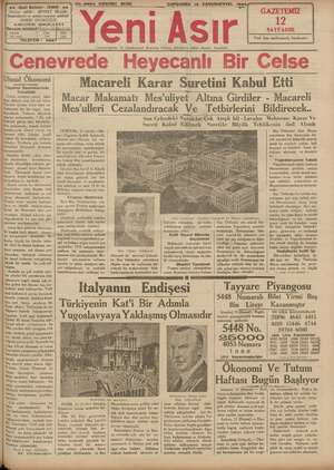 Yeni Asır Gazetesi 12 Aralık 1934 kapağı