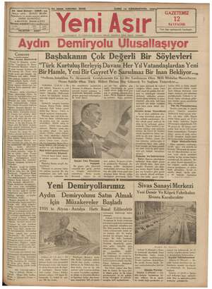 Yeni Asır Gazetesi 14 Aralık 1934 kapağı