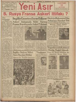 Yeni Asır Gazetesi 20 Aralık 1934 kapağı