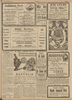    , 20 Könunuevvel 1934 Yeni Asır Sahite 1x Sahibinin Sesi ELİME EN SON ÇIKAN PLAKLAR Fahire Hanım ve Hasan Bey Mi azlı kadın