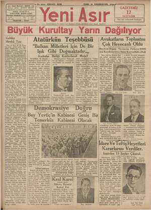 Yeni Asır Gazetesi 21 Aralık 1934 kapağı