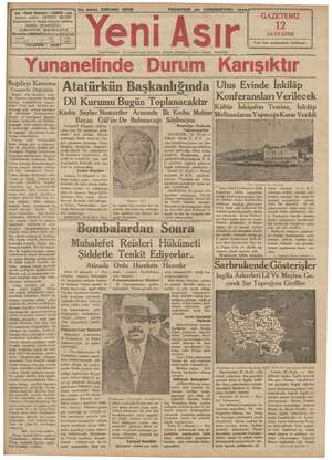 Yeni Asır Gazetesi 24 Aralık 1934 kapağı