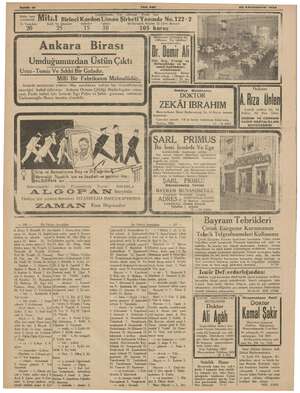  Yeni Asır 26 Kânunuevvel 1934 Bütün İzmir yemeklerini Et Yemekleri 20 Ör. a Sind No.122-2 uşluk Rakılar 12 Türlü Mezesile 10