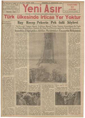 Yeni Asır Gazetesi 27 Aralık 1934 kapağı