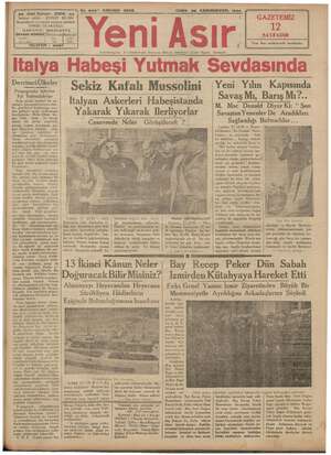 Yeni Asır Gazetesi 28 Aralık 1934 kapağı