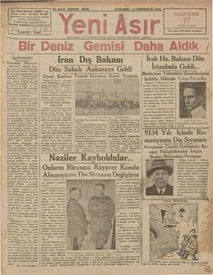 Yeni Asır Gazetesi 2 Ocak 1935 kapağı