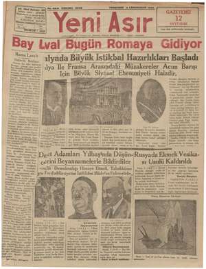 Yeni Asır Gazetesi 3 Ocak 1935 kapağı