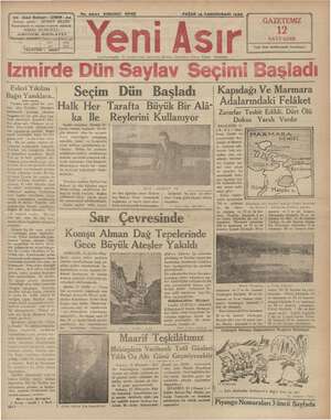 Yeni Asır Gazetesi 13 Ocak 1935 kapağı