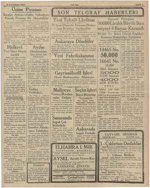  13 Kânunusani 1935 Ya — yeke Üzüm Piyasası Satışlar Artıyor -Fiatlar Yükseliyor- Pamuk Piyasası Da Hararetlidir Üzüm piyasası
