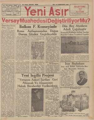 Yeni Asır Gazetesi 15 Ocak 1935 kapağı