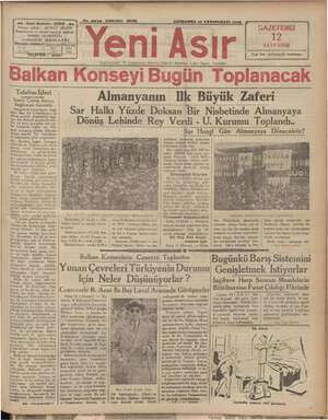 Yeni Asır Gazetesi 16 Ocak 1935 kapağı