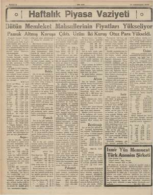    oj Haftalık Piyasa Vazi eti 17 nanunusamı 1935 > O Büt n Memleket Wahsullerinin Fiyatları Yükseliyor Pamuk Altmış Ku kapalı