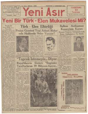 Yeni Asır Gazetesi 21 Ocak 1935 kapağı
