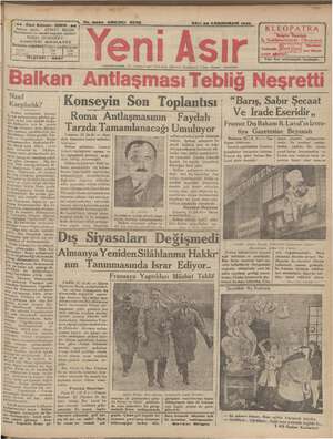 Yeni Asır Gazetesi 22 Ocak 1935 kapağı
