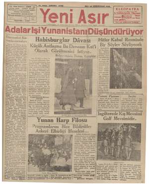 Yeni Asır Gazetesi 29 Ocak 1935 kapağı
