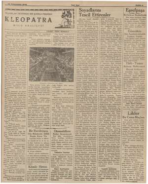    29 Kânunusani 1935 SEZARLAR DEVRİNDE BİR ŞARKLI PRENSES KLEOPATRA MISIR KRALİÇESİ Sezar, sözlerine bir okşayış yamusaklığı