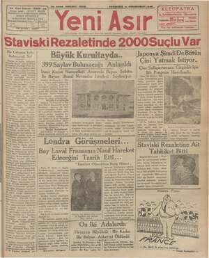 Yeni Asır Gazetesi 31 Ocak 1935 kapağı