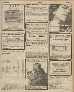  10 şubat 1935 PLATT Fabrikasını Maki N AMDAR GIKRivİ Ebü uf UMUM ACENTASI! ak yedek para isle li aşağıdaki Türkiye) . 234 çi