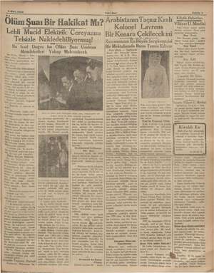  <S Mart 1935 Ölüm Şuaı Bir Hakikat Mı? Lehli Mucid Elekirik Cereyanını Telsizle Nakledebiliyormuş! San Remo, (Ma Yapan adam,