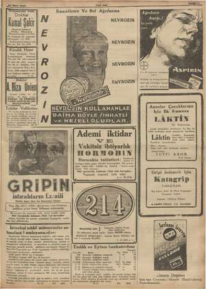    27 Mart 1935 Yeni Asir ayan 1 Romatizma Ve Bel Ağrılarına Doktor kema bl sokağında 65 numaraya maketi. Tel 3956 Evi Kasant