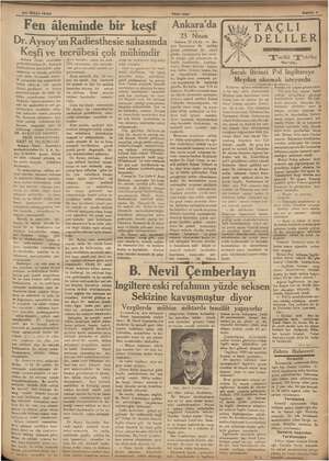      24 Nisan 1935 Fen âleminde bir keşf Keşfi ve tecrübesi çok mühimdir Ankara Ziraat m beofesörlerinden » Ayso; Radiesthesie