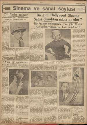    Sihlfe 6 YENTASIR 24 Mayıs 1935 ç Sinema ve sanat Sayfası Çift filmler başlıyor Önümüzdeki hafta Tayyare sinema- Seç iki