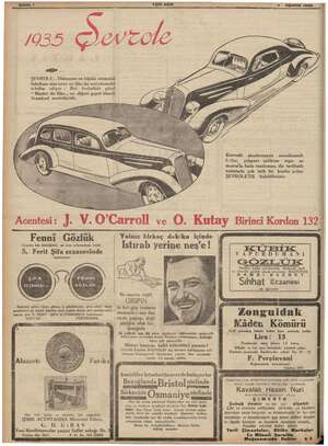    1935 Sr ŞEVROLE... Dünyanın en büyük otomobil fabrikası size ucuz ve lüks iki seri otomobil emmi : iyor : Biri fevkalâde