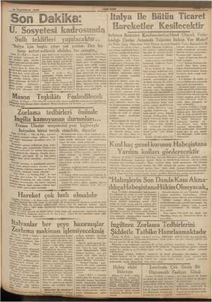    13 Teşrinlevel 1935 Son Dakika: U. Sosyetesi kadrosunda Sulh teklifleri  yapılacaktır.. “Italya için başka çıkar yol...