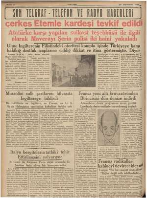    ve YENİ ASIR SM 27 Teşrinlevel 1935... TN SUN TELGRAF - TELEFON VE RADYO HABERLERİ çerkes Et emle kard eşi tevkif edildi