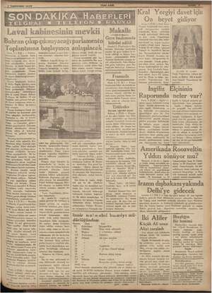    Labal kabinesinin mevkii Buhran çıkıp çıkmıyacağı parlamento) T oplantısına baş şlayınca anlaşılacak Paris, 6 ( ÖR ) —...