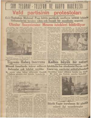    Sahite 10 YENİ ASIR 17 İeşrinisanı 1938 DON TELGRAF - TELEFON VE RADYO HABERLERİ xd EZİLATEZ Eski Başbakan Mahmud Paşa...