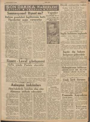  3 Kanunuevvel 1935 t Sansasyonel Ifşaat mı? Italyan gazeteleri İngilterenin hattı Hareketini açığa vuruyorlar ifşaat...