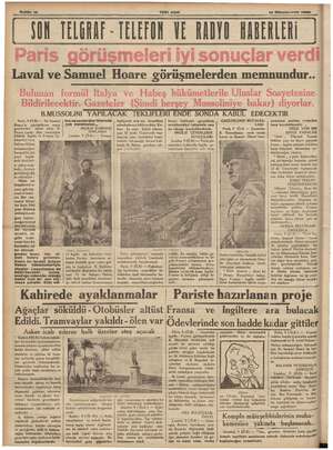    Sahife 10 YENI ASIR 10 Kânunucvvel 1938 DON TELGRAF - TELEFON VE RADYO HABERLERİ i Laval ve Samuel Hoare görüşmelerden...