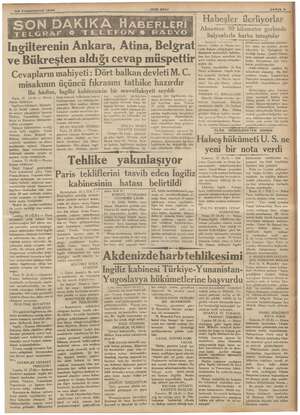    izi LL. Kanunuevvel 19: 1935 “SON DAKİKA HABERLERİ TELGRAF © TELEFON 6 RA İngilterenin Ankara, Atina, Belgrat ve Bükreşten
