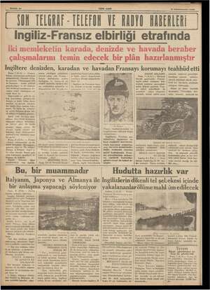    i Sahife 10 YENI ASIR S9 Kânunusanı 1536 YON TELGRAF - TELEFON VE RADYO HABERLERİ ingiliz-Fransız elbirliği etrafında Iki