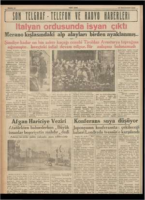    Sahife 10 e YENİ ASIR i Ka 15 Kânunusani 1936 DON TELGRAF - TELEFON VE RADYO KARELERİ Italyan ordusunda isyan çıktı Merano