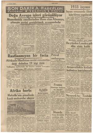    4 Şubat 1936 SON DAKİKA HABERLERİ TELGRAF 6 TELEFON 6 RADYO Doğu Avrupa işleri görüşülüyor Mussolininin emellerinden ilhamı