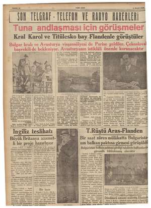    YENİ ASIR 4 Şunat 1936. DON TELGRAF - TELEFON VE RADYO HABERLERİ Kral Karol ve Titülesko bay -Flandenle görüş üştüler Pariş