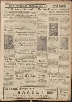    5 Şubat 1936 | Son Telgraf Hakerleri | T. R. Aras - Sarraut Dış bakanımız dün Fransız B. bakanı ile uzun bir mülâkatta...