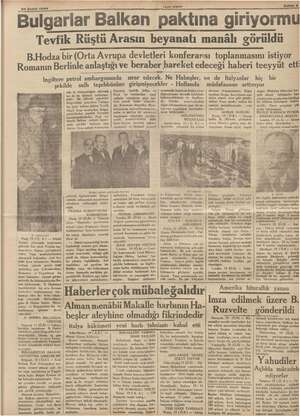  ! # ma ame AYNCA gi 20 Şubat 1936 Tevfik Rüş FAT AST Bulgarlar Balkan paktına gi tü Arasın beyanatı manâlı görüldü Sahife 8