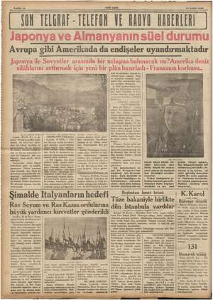  26. Bk LE Sahile 10 YENI ASIR smmm 21 Şuat 1936 YON TELİ RAF - TELEFON VE RADYO HABERLERİ Avrupa gibi Amerikada da endişeler