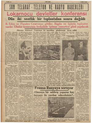    , YENASIR “ASIR 11 Mart1936 YON TELGRAF - TELEFON VE RADYO HABERLERİ . Dün iki saatlık bir toplantıdan sonra dağıldı...