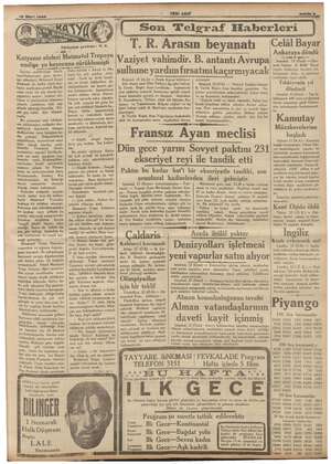    13 Marı 1936 mm Sanife 3. e “ YENİ ASIR © Son Teleraf Haberleri | T.R. Arasın beyanatı ve Bayar karaya döndü Vaziyet...